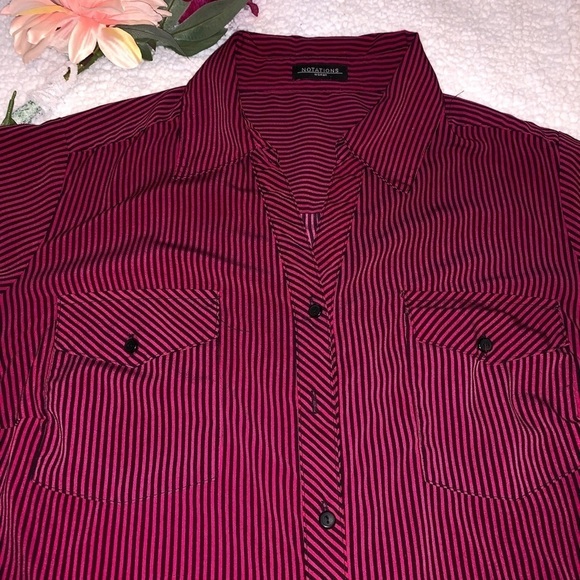 Notations Tops - 𝅺notations Striped Women 1X Blouse - pink and navy
